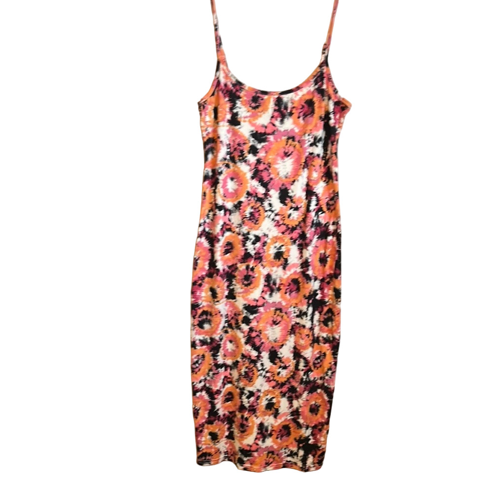Vibrant Orange and Pink Midi Dress with Elegant Design
